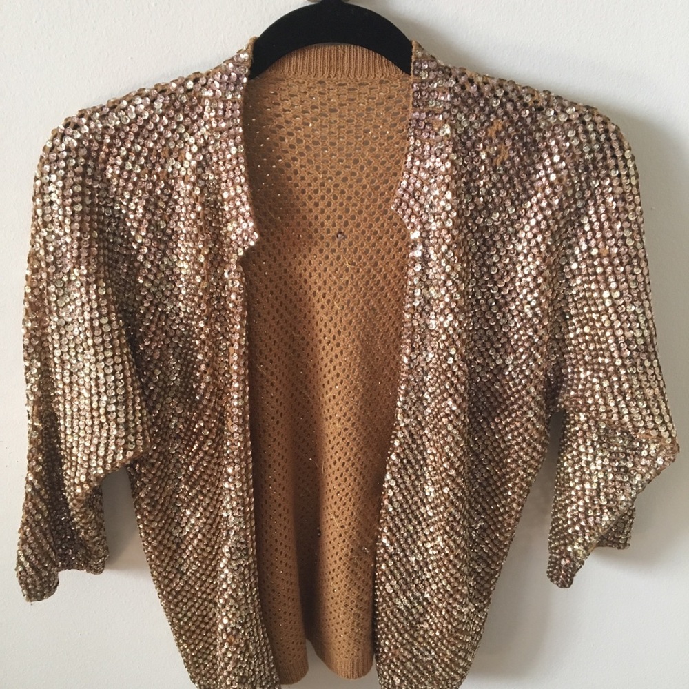 Vintage Sequin Gold Sweater - 1960’s hand-sewn